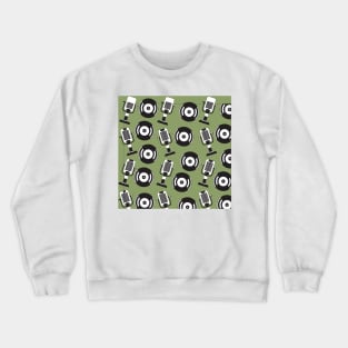 Unique Retro Mike and Vinyl Pattern Crewneck Sweatshirt